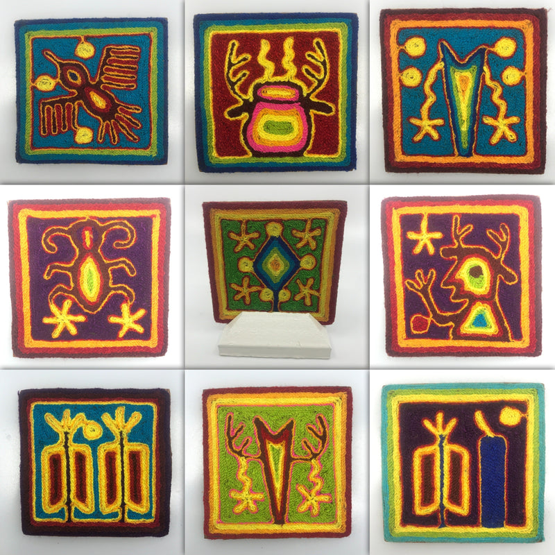 Cuadro o Tabla de Estambre 10 X 10 cms - TATEHUARI, arte huichol