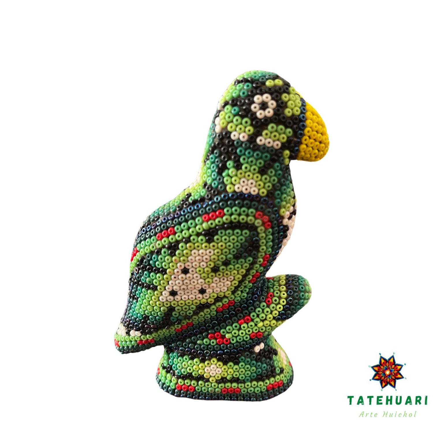 Perico en tronco - Arte Huichol