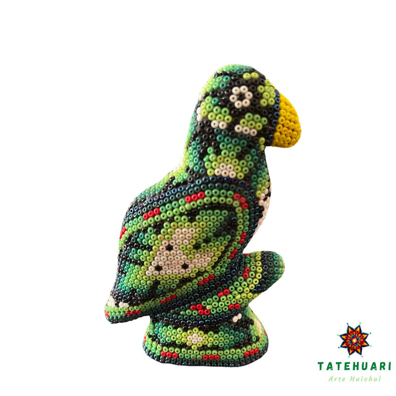 Perruche sur tronc - Huichol Art