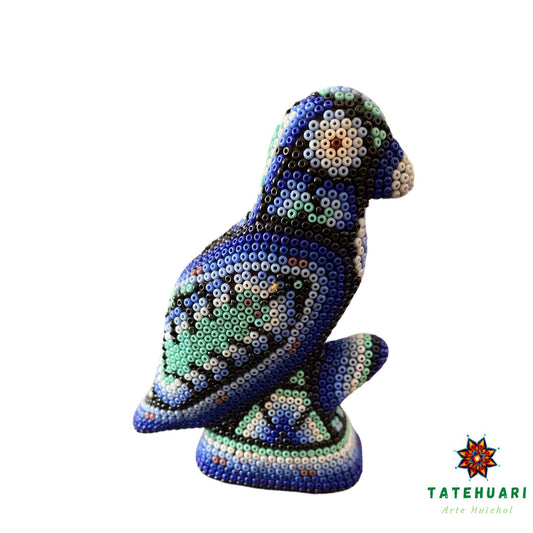 Perico en tronco - Arte Huichol